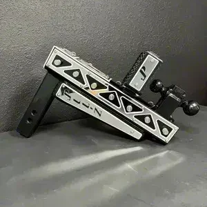 Worldwide Shipping Pul-Z Throtl Baller Hauler 2.50-Inch Receiver Hitch Dual-Ball Mount with Stabilizer Kit and Triangle Stainless Overlays; Standard 8-Hole; 19.50-Inch Drop; Black BH258SSTAB-BLK (Universal; Some Adaptation May Be Required)